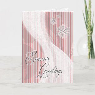 Snowy Star Ribbon (red peppermint stripe) Holiday Card