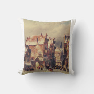 Snowy street in Haarlem by Charles Leickert Cushion