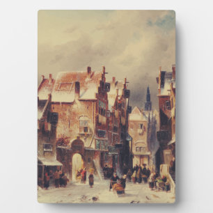 Snowy street in Haarlem by Charles Leickert Plaque