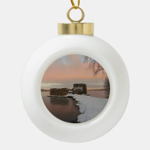 Snowy Sunrise At The Chasewater Country Ceramic Ball Christmas Ornament