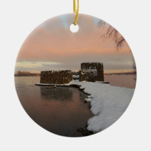 Snowy Sunrise At The Chasewater Country Ceramic Ornament