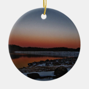 Snowy Sunset at Lake Arrowhead Ceramic Tree Decoration