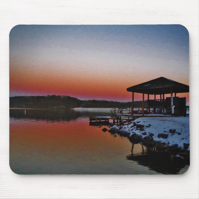 Snowy Sunset at Lake Arrowhead dock Mouse Pad (Front)