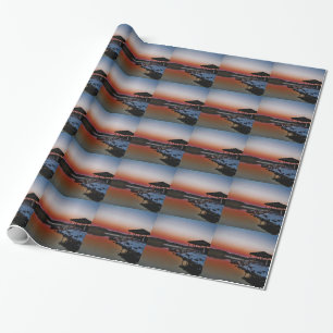 Snowy Sunset at Lake Arrowhead dock Wrapping Paper
