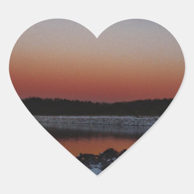 Snowy Sunset at Lake Arrowhead Heart Sticker (Front)