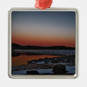 Snowy Sunset at Lake Arrowhead Metal Tree Decoration