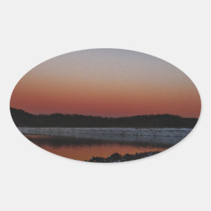 Snowy Sunset at Lake Arrowhead Oval Sticker