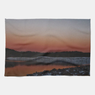 Snowy Sunset at Lake Arrowhead Tea Towel