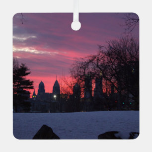 Snowy Sunset in Philadelphia Ornament 