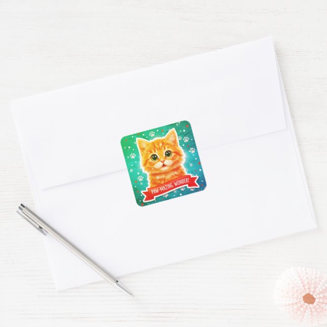 Snowy Surprise Cat Sticker – Cute Winter Kitten (Envelope)