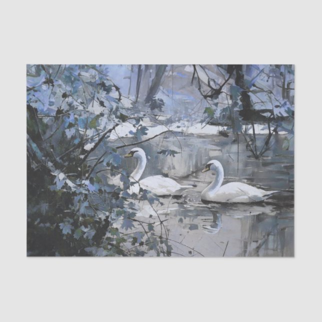 Snowy Swans, Winter on the Pond Tissue Paper (Front)
