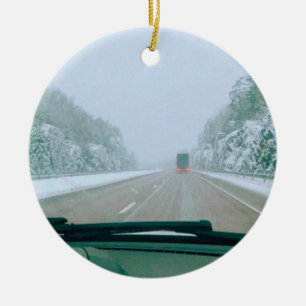 Snowy Swedish Road Trip Ceramic Ornament
