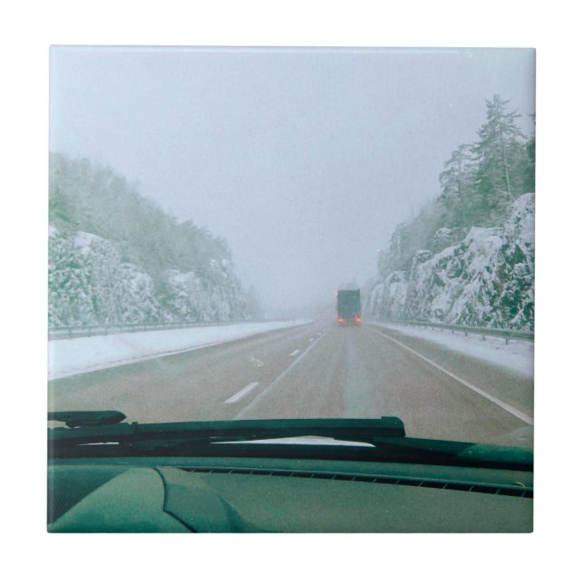 Snowy Swedish Road Trip Ceramic Tile (Front)