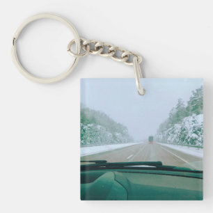 Snowy Swedish Road Trip Key Ring