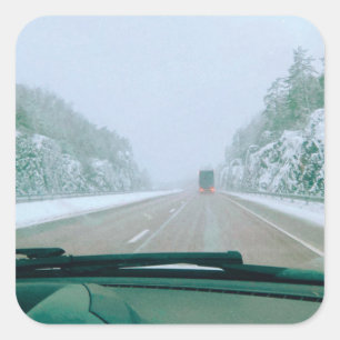 Snowy Swedish Road Trip Square Sticker