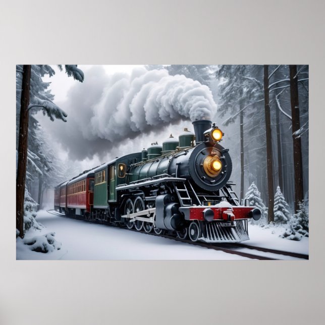 Snowy Train in Winter Landscape Poster (Front)
