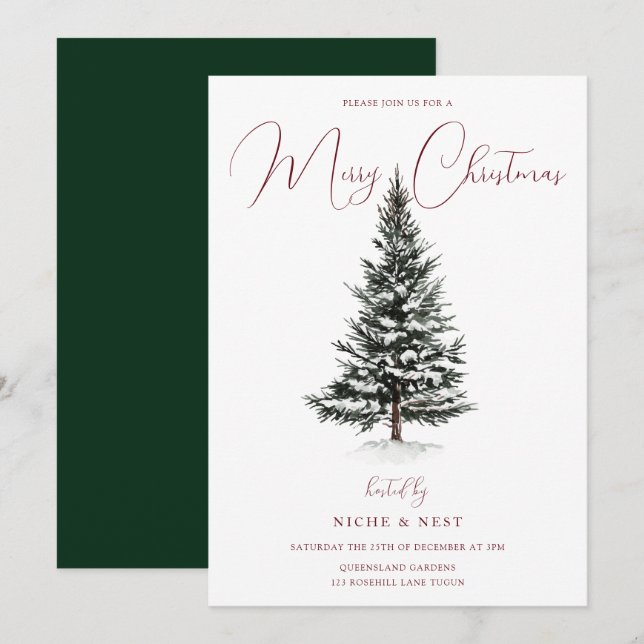 Snowy Tree Festive Winter Christmas Party Invitation (Front/Back)
