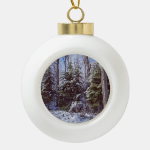 Snowy Trees Ceramic Ball Christmas Ornament