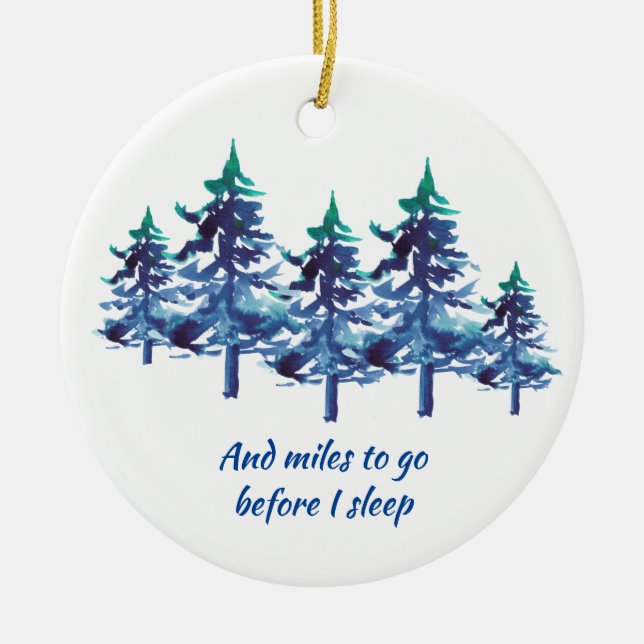 Snowy Trees Hand-Illustrated Poetry Ceramic Ornament (Front)