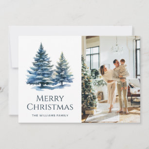 Snowy Trees Poinsettia Photo Christmas Card