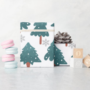 Snowy Trees & Silver Snowflake Wrapping Paper