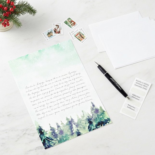 Snowy  trees winter Christmas stationery paper (Creator Uploaded)