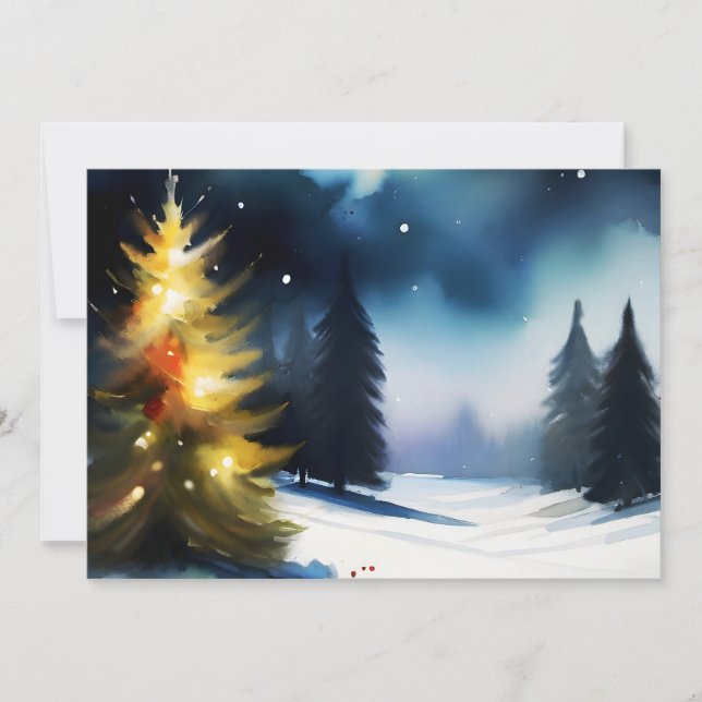 Snowy trees winter landscape painting holiday card (Front)