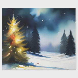 Snowy trees winter landscape painting wrapping paper