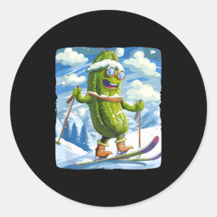 Snowy vacation with cross-country skiing for classic round sticker