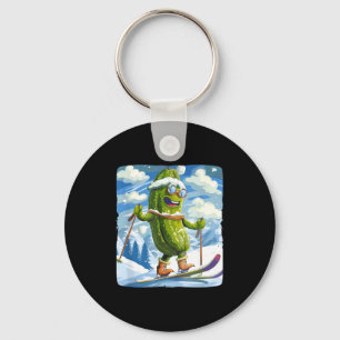 Snowy vacation with cross-country skiing for key ring