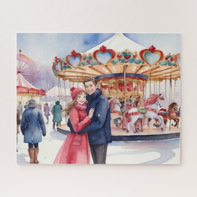 Snowy Valentines Day Cute Couple  Jigsaw Puzzle (Horizontal)
