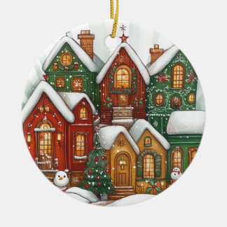 Snowy Village Ceramic Christmas Ornament