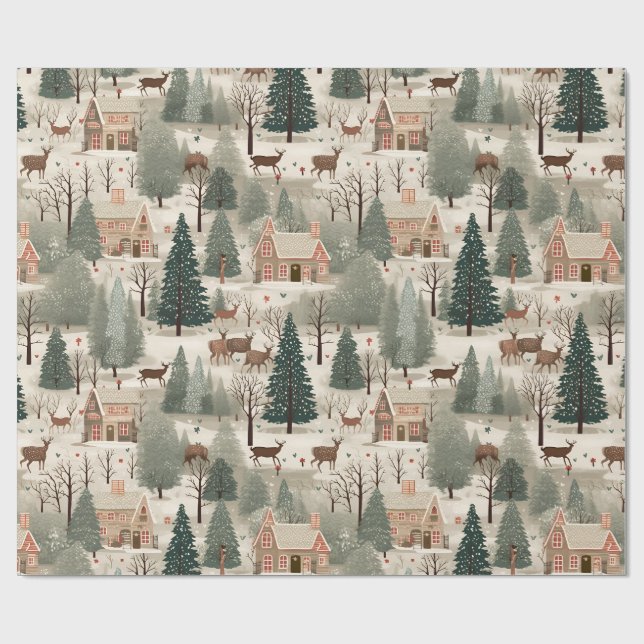 Snowy Village Cream Wrapping Paper (Flat)