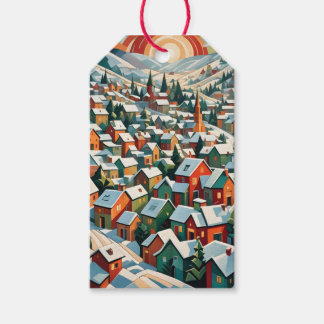Snowy village gift tags