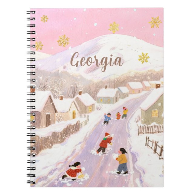 Snowy Village & Kids Personalized Notebook (Front)