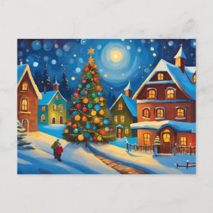Snowy Village on Christmas Eve Postcard