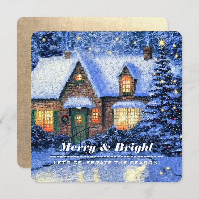 Snowy Village Painting Custom Christmas Party Invitation (Front/Back)