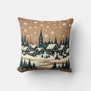 Snowy Village Silhouette  Cushion