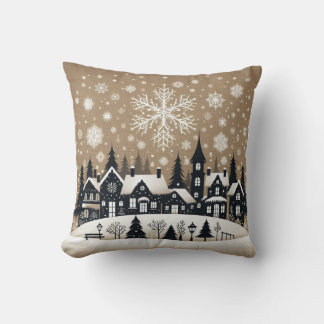 Snowy Village Silhouette Cushion