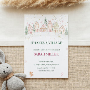 Snowy Village Winter Baby Shower Invitation