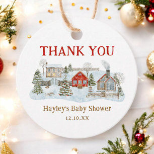 Snowy Village Winter Holiday Thank You Favour Tags