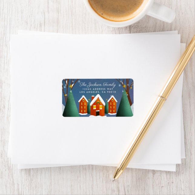 Snowy Village Winter Scene Christmas Label (Insitu)