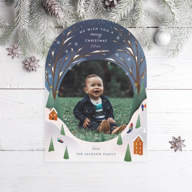 Snowy Village Winter Scene Christmas Photo Card (Creator Uploaded)