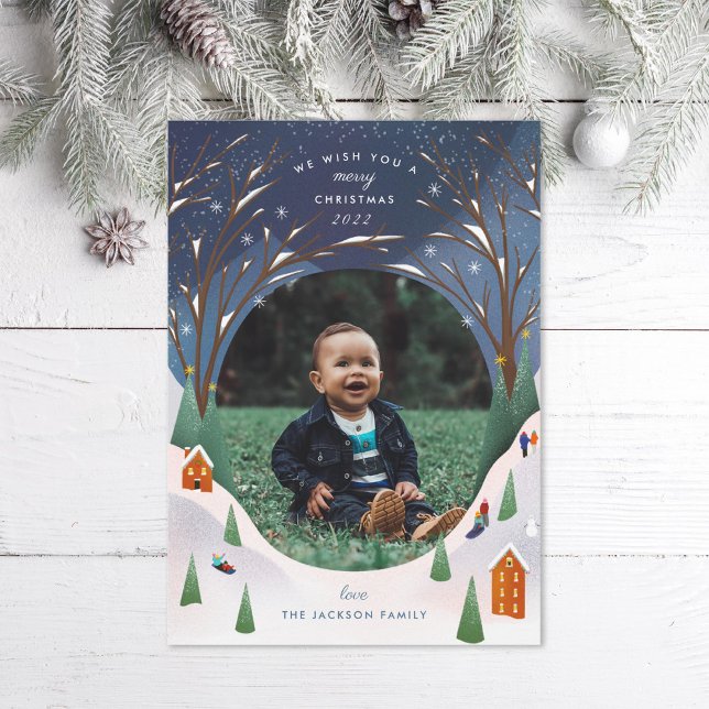 Snowy Village Winter Scene Christmas Photo Holiday Card (Creator Uploaded)