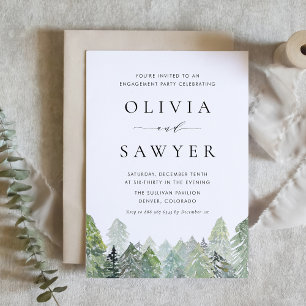 Snowy Watercolor Evergreen Forest Engagement Party Invitation