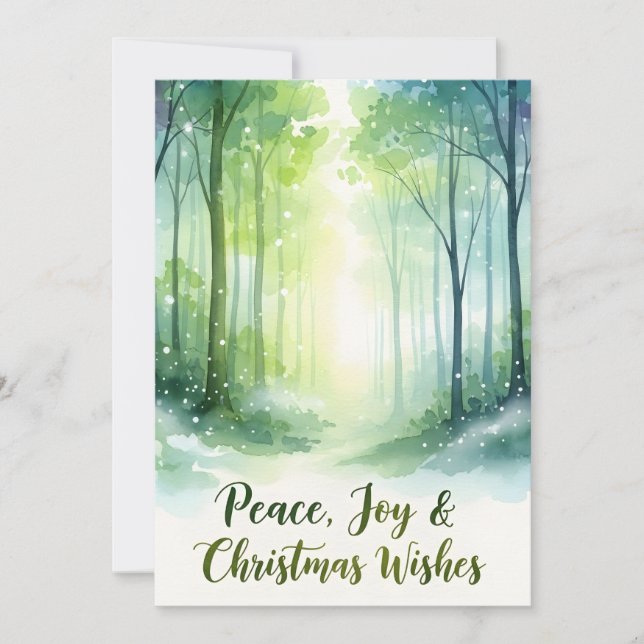 Snowy Watercolor Forest Christmas Card (Front)