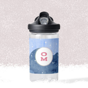 Snowy Watercolor Kids Monogram Keepsake Water Bottle