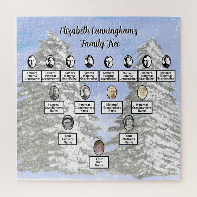 Snowy Watercolor Pine Trees Oval Family Photos Jigsaw Puzzle (Vertical)