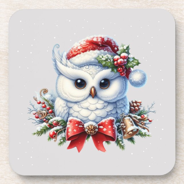 Snowy White Christmas owl coaster (Front)