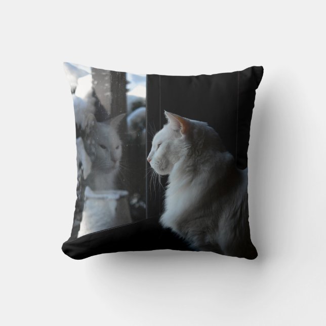 Snowy White Kitty Pillow (Front)